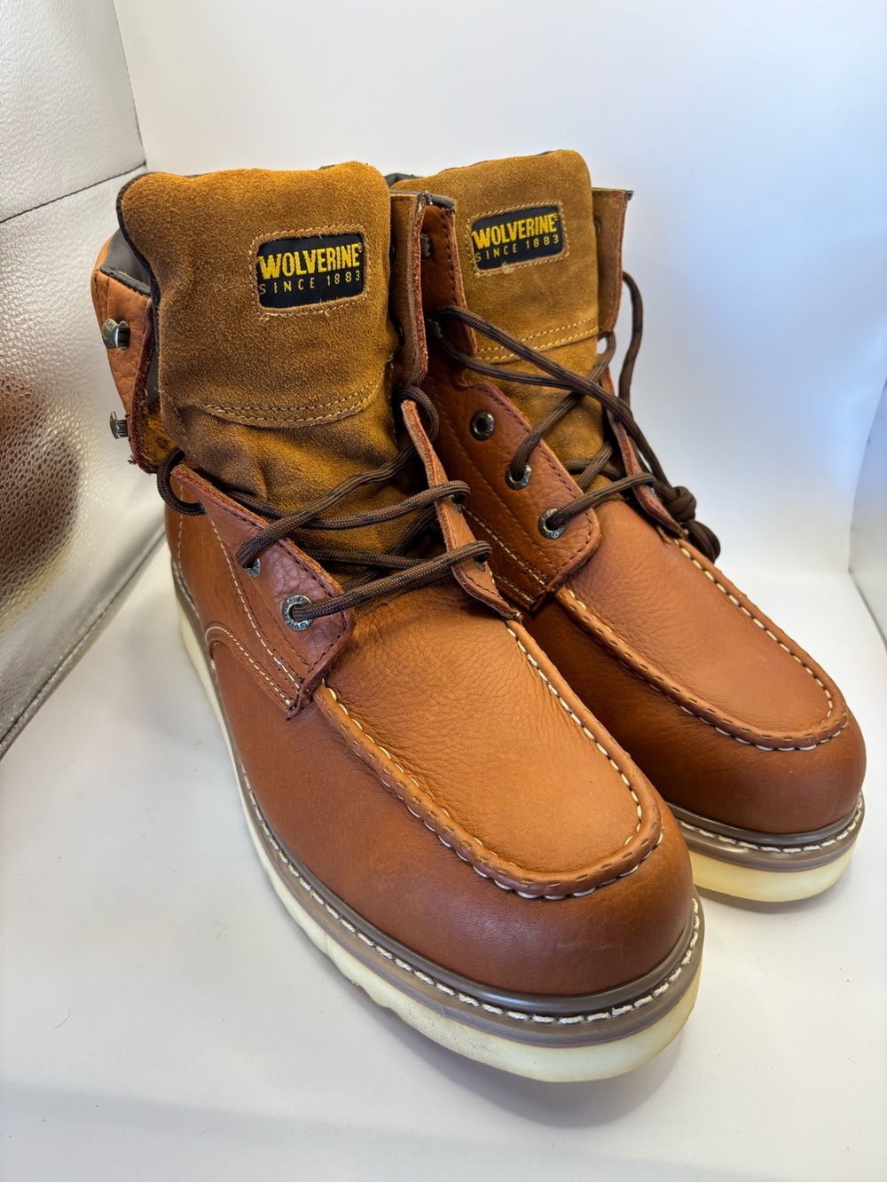 Wolverine Tan/Brown Leather Moc Toe Work Boots